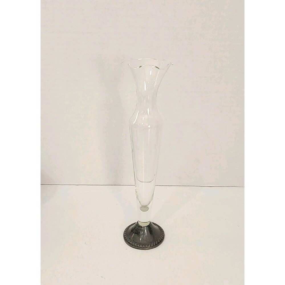 Duchin Creation 10" Bud Vase Sterling Silver Weighted Base Etched Glass